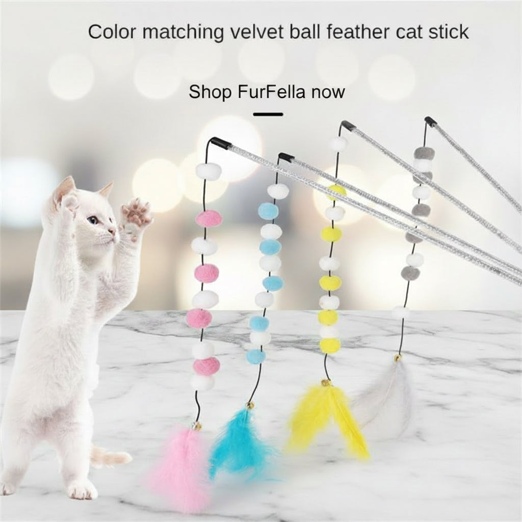 FurFella Cat Teaser Wand — Interactive Feather & Bell Toy for Cats